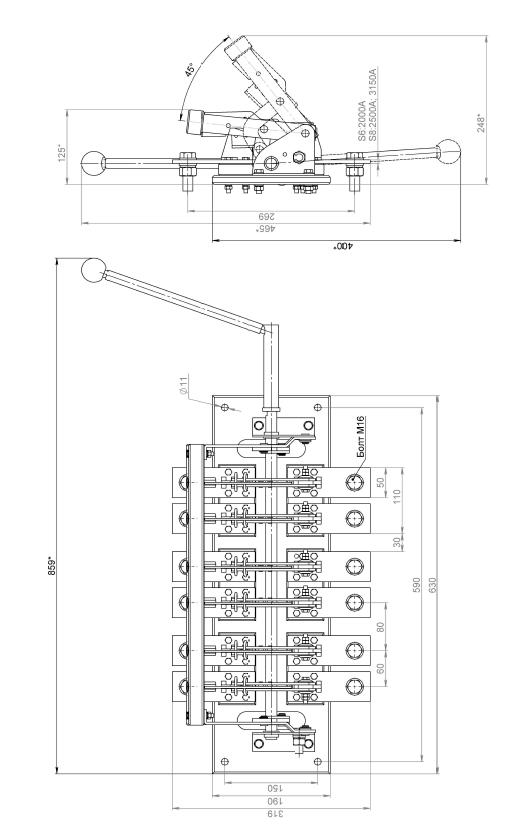 габаритные размеры Разъединитель РЕ19-45 31150 2500А