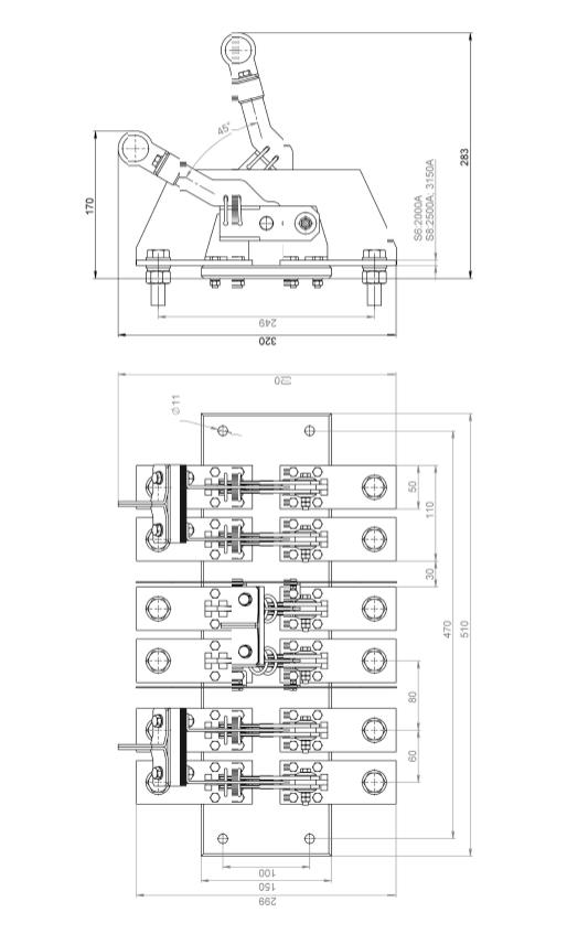 габаритные размеры Разъединитель РЕ19-45 31160 2500А 