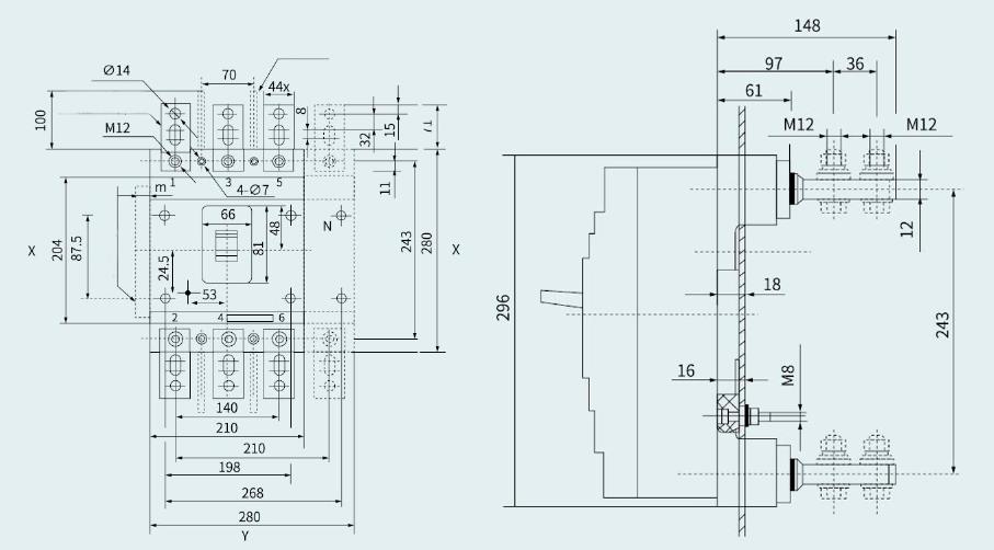 габаритные размеры Выключатель А3794 630А выдвижной