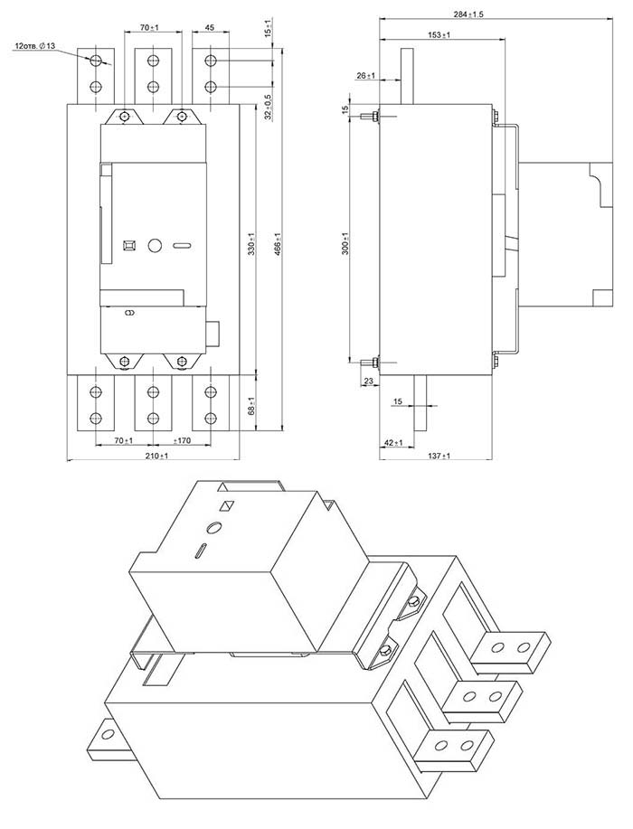 Внешний вид, габаритные и установочные размеры ВА5541 с блоком МРТ