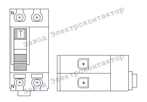 Габаритные и установочные размеры дифференциальных выключателей нагрузки ВД63